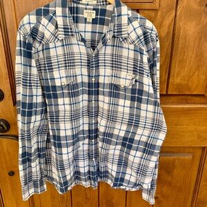 Lucky Brand Men's Blue and White Plaid Shirt with pearl snaps
